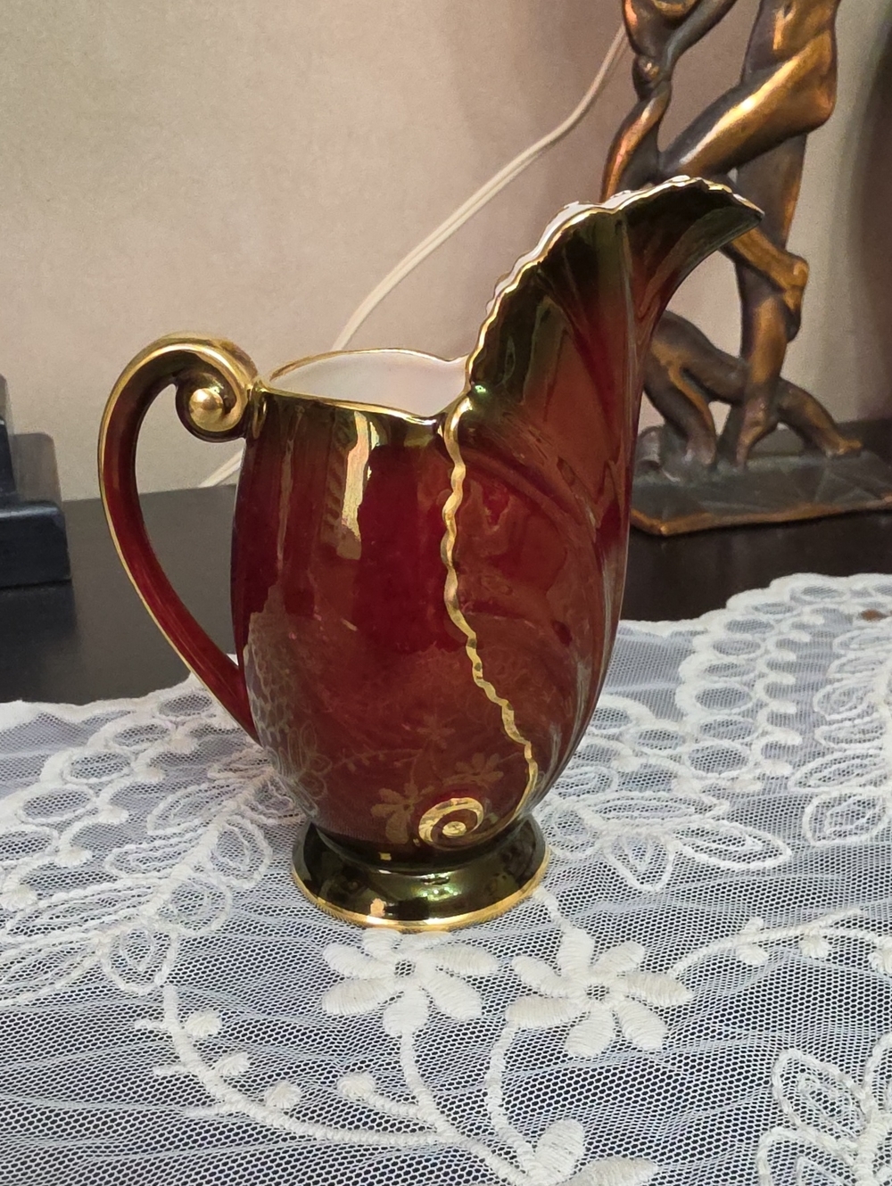 Vtg 1950 Carlton Ware Red and Gold Ceramic Creamer Tea  - Decorative Home Accent